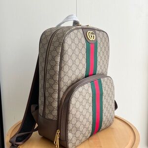Gucci Beige and Brown Backpack with Green and Red Stripes